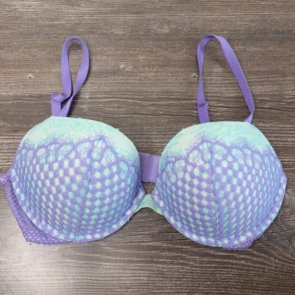 Victoria's Secret Push-Up Bra Women 34D Purple Mint Good Lace Very Sexy